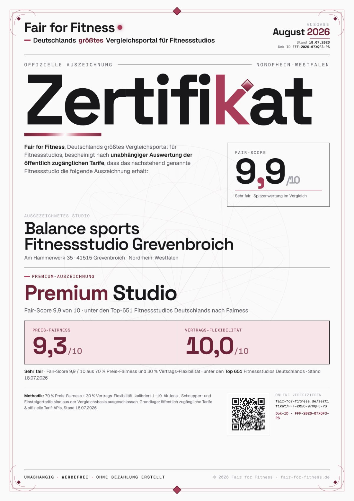 Zertifikat „Premium Studio"