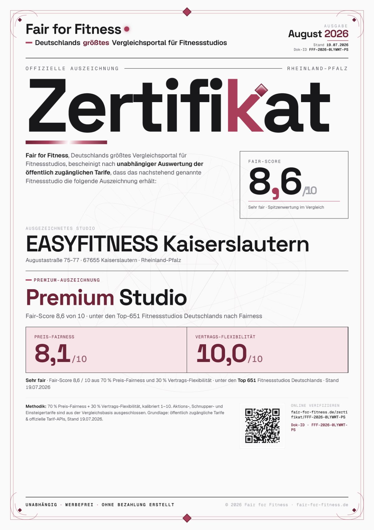 Zertifikat „Premium Studio"