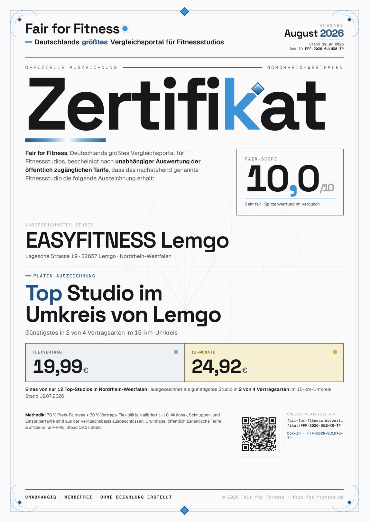 Zertifikat „Top Studio im Umkreis von Lemgo"