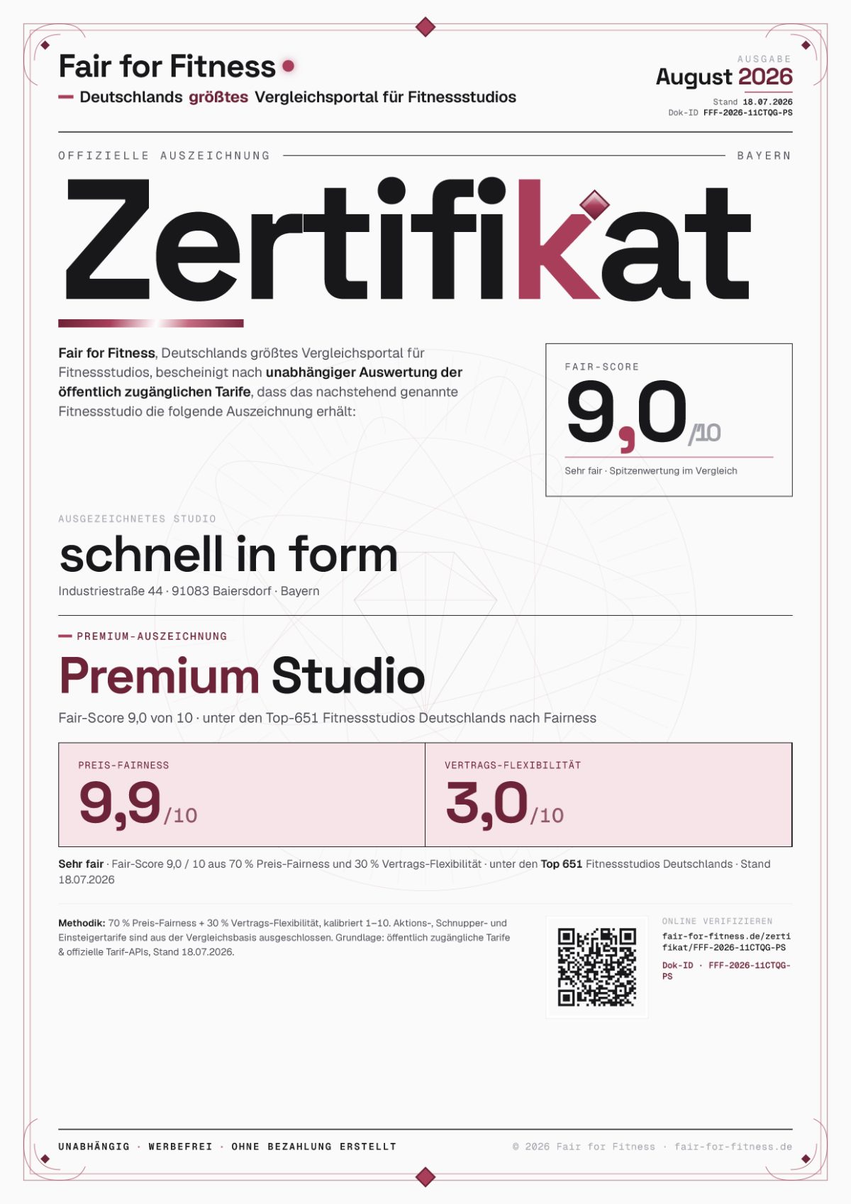 Zertifikat „Premium Studio"