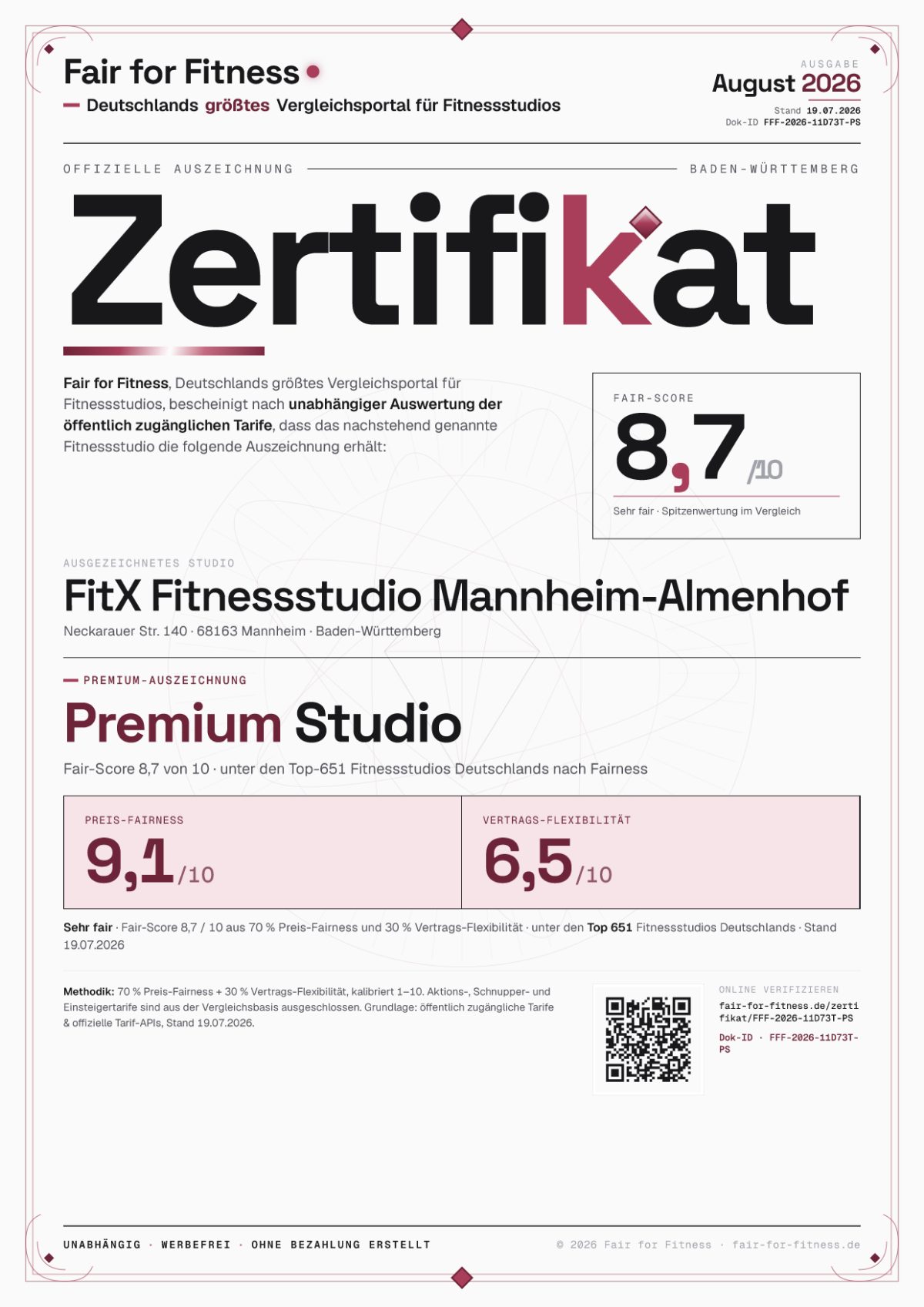 Zertifikat „Premium Studio"