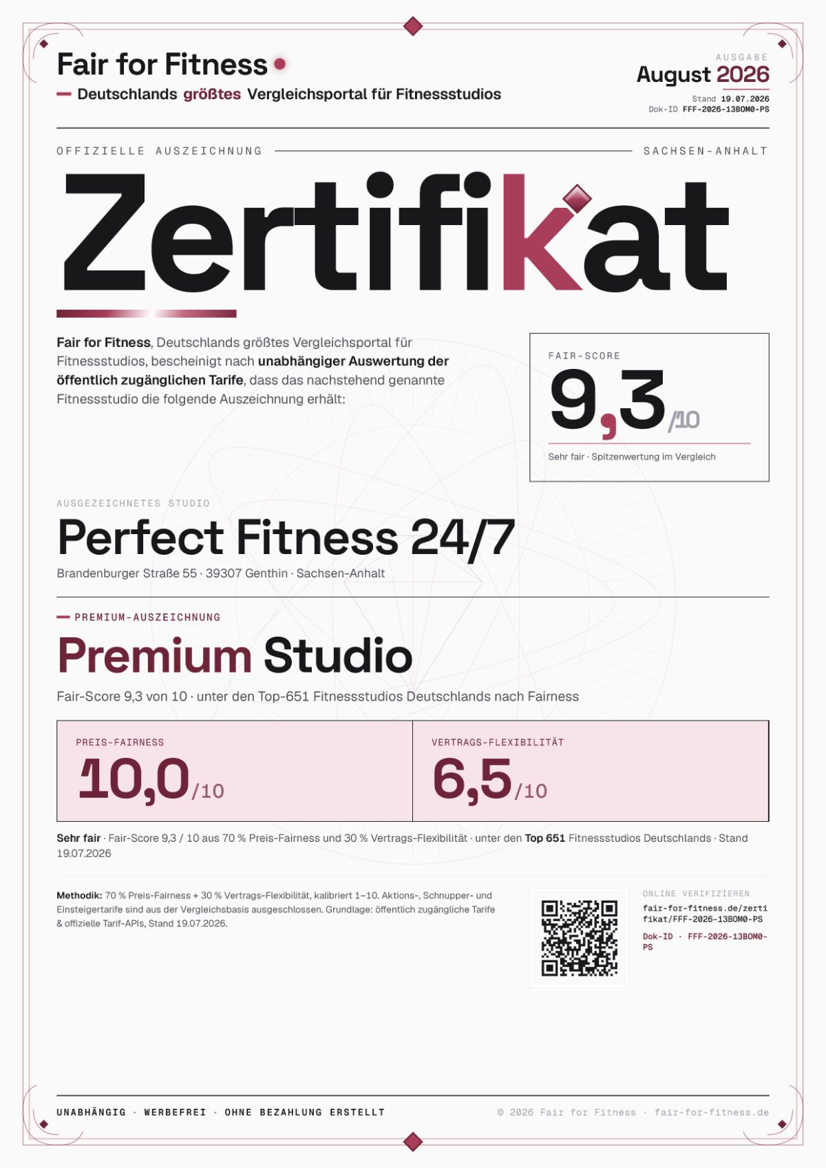 Zertifikat „Premium Studio"