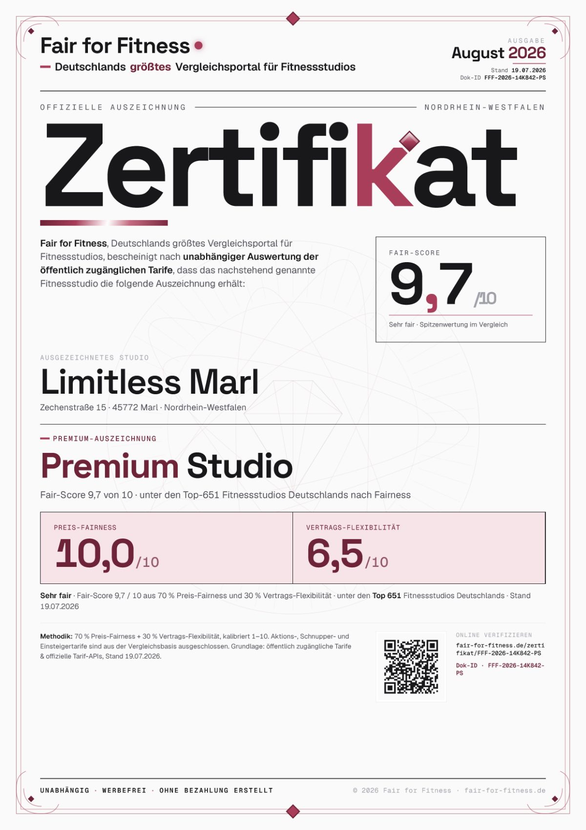 Zertifikat „Premium Studio"