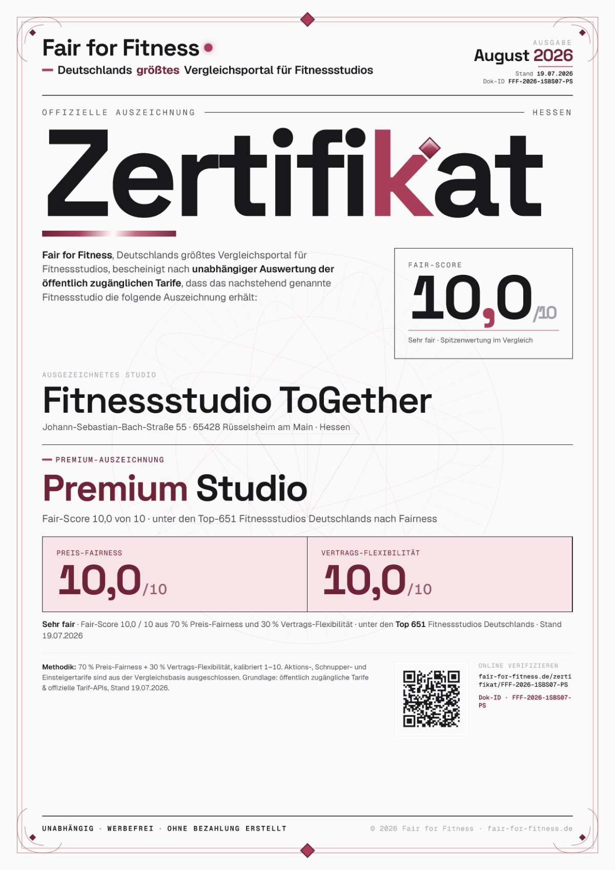Zertifikat „Premium Studio"