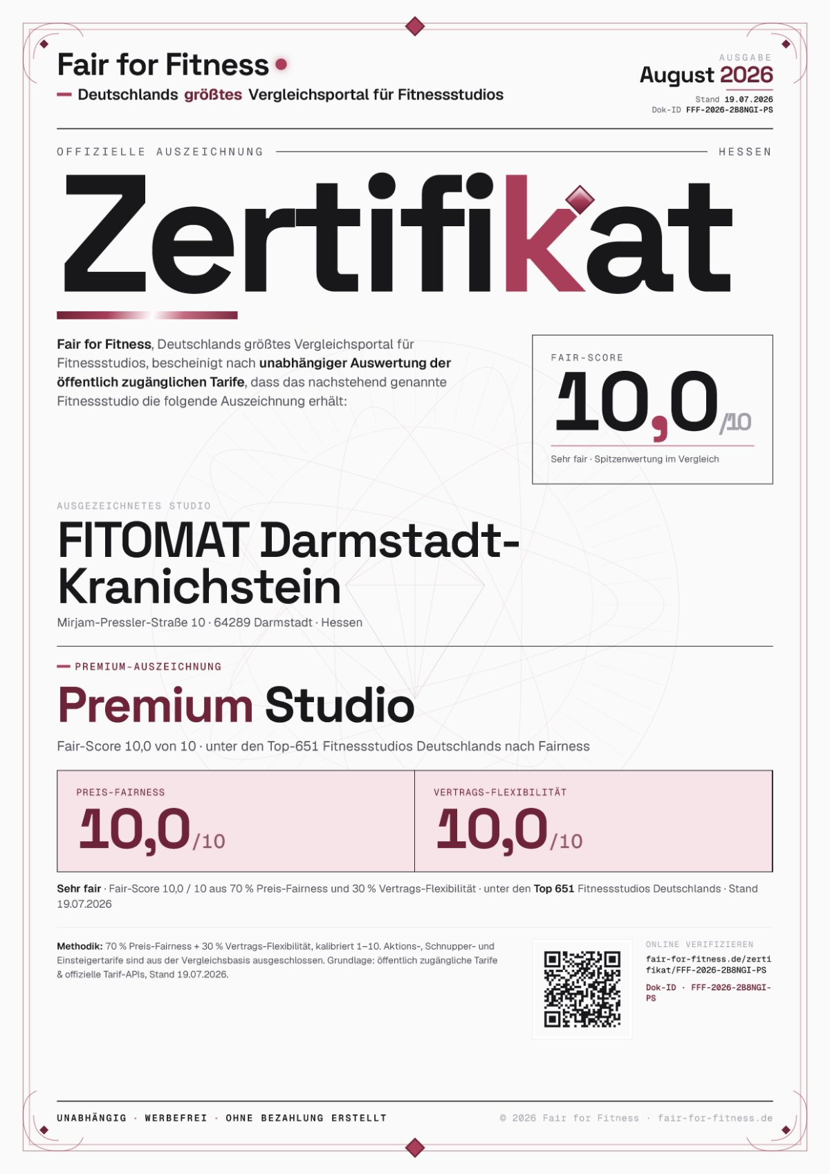 Zertifikat „Premium Studio"