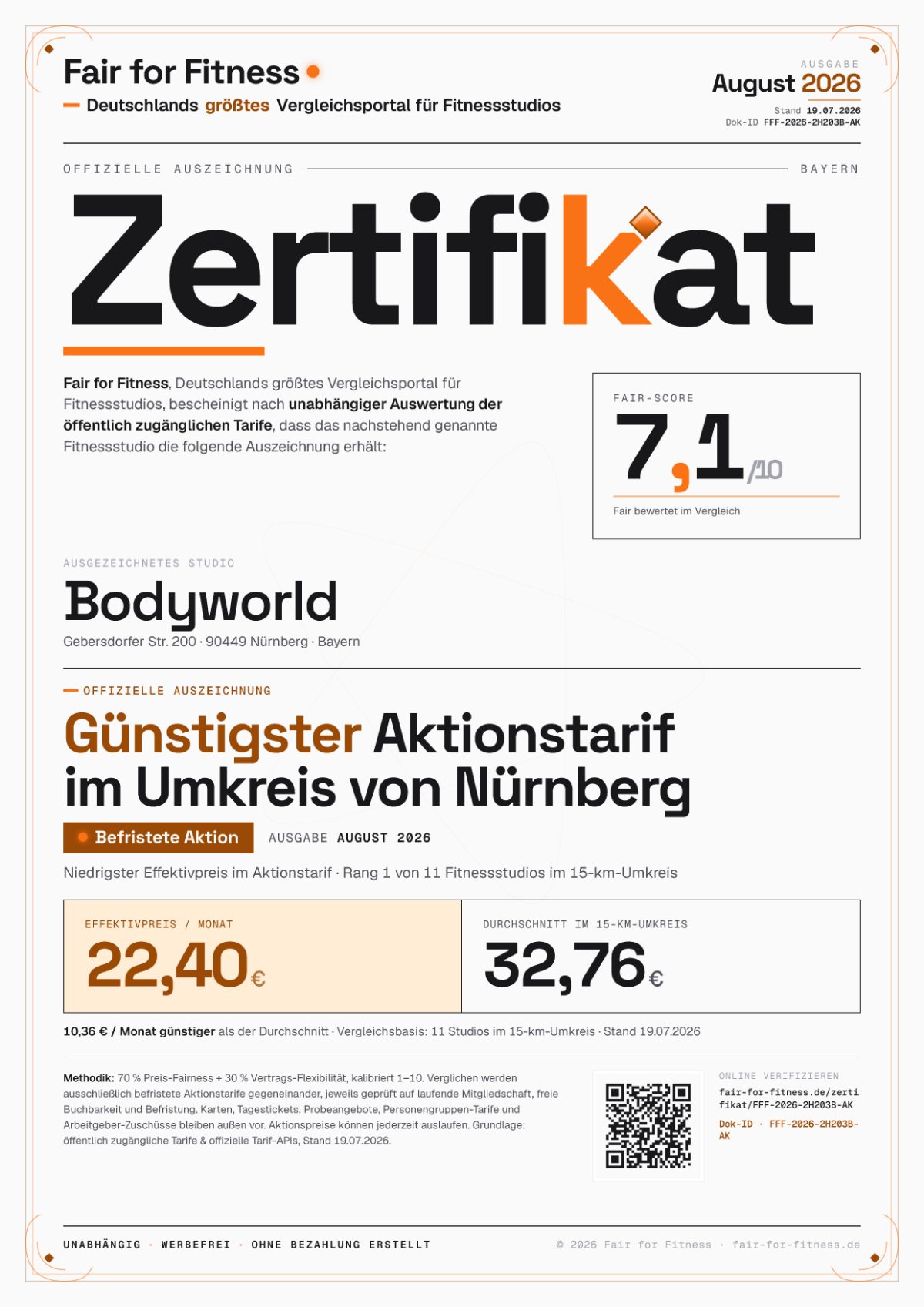 Zertifikat „Günstigster Aktionstarif im Umkreis von Nürnberg"