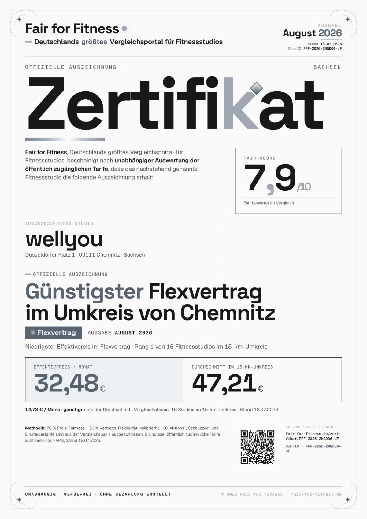Zertifikat „Günstigster Flexvertrag im Umkreis von Chemnitz"