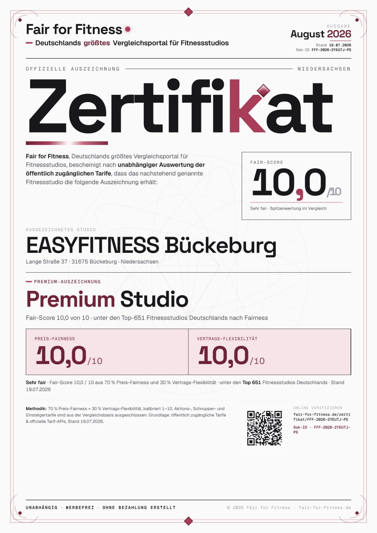 Zertifikat „Premium Studio"