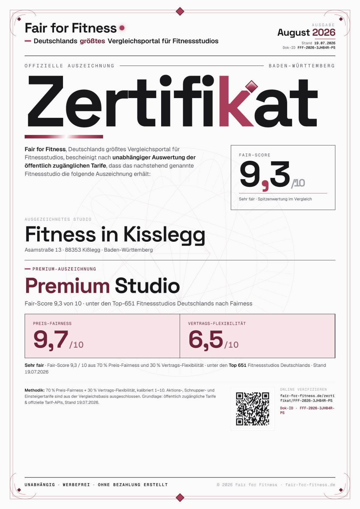 Zertifikat „Premium Studio"