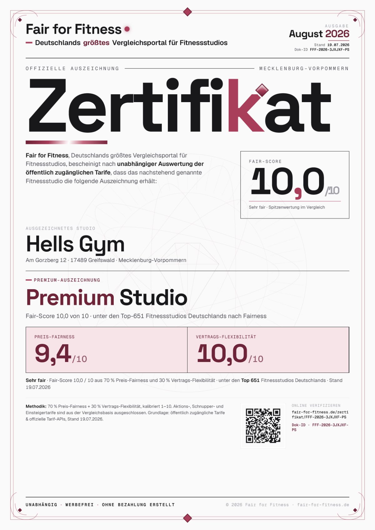 Zertifikat „Premium Studio"