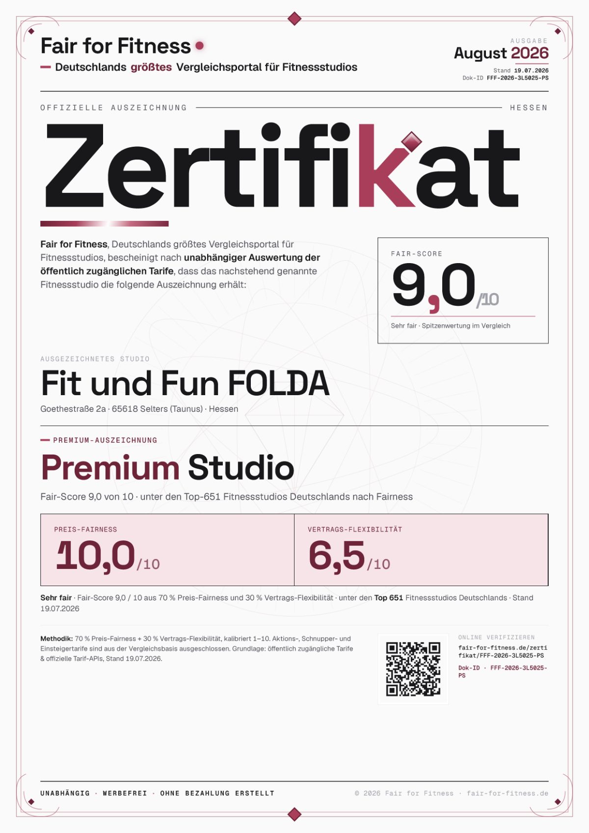 Zertifikat „Premium Studio"