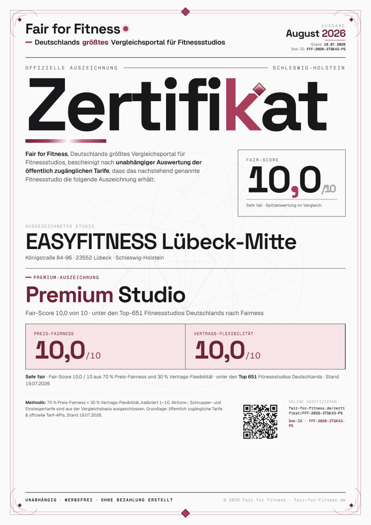 Zertifikat „Premium Studio"