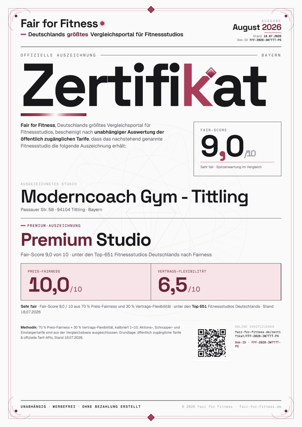 Zertifikat „Premium Studio"