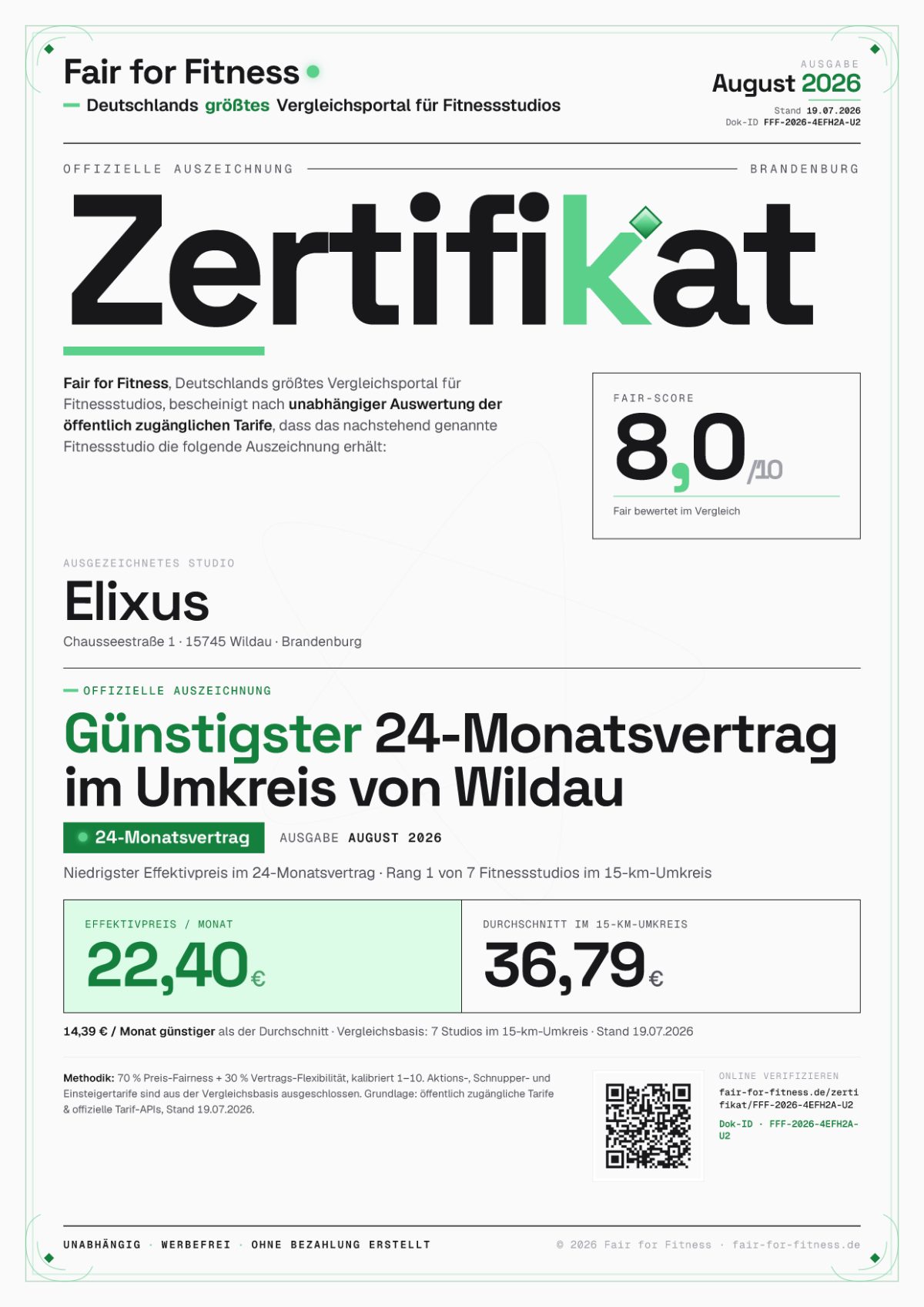 Zertifikat „Günstigster 24-Monatsvertrag im Umkreis von Wildau"