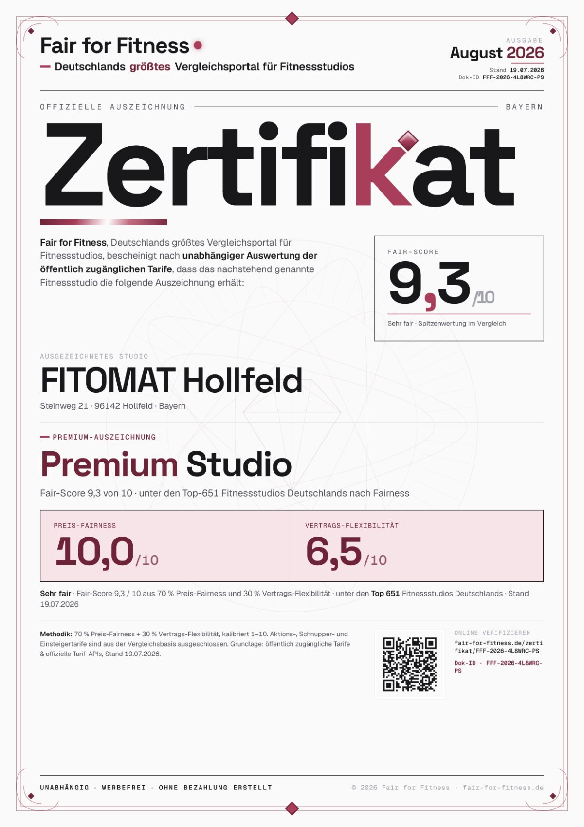Zertifikat „Premium Studio"