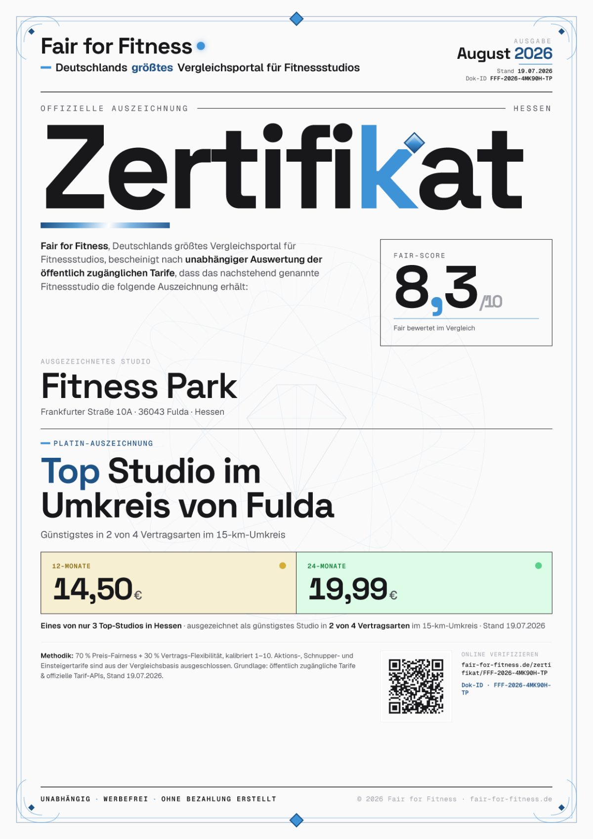 Zertifikat „Top Studio im Umkreis von Fulda"