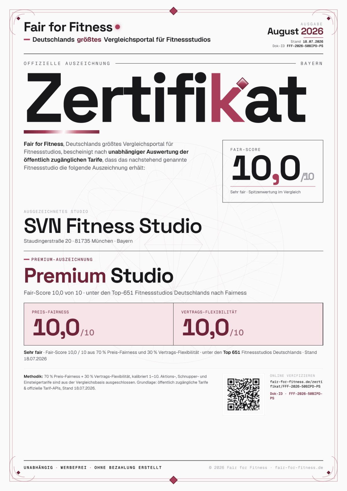 Zertifikat „Premium Studio"