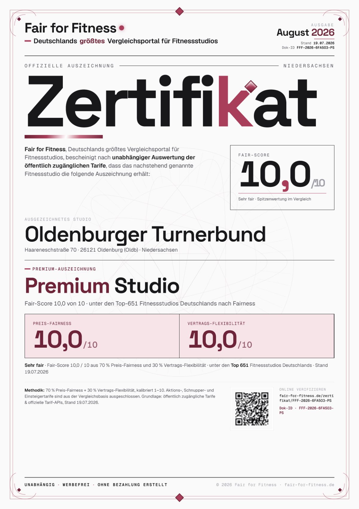 Zertifikat „Premium Studio"