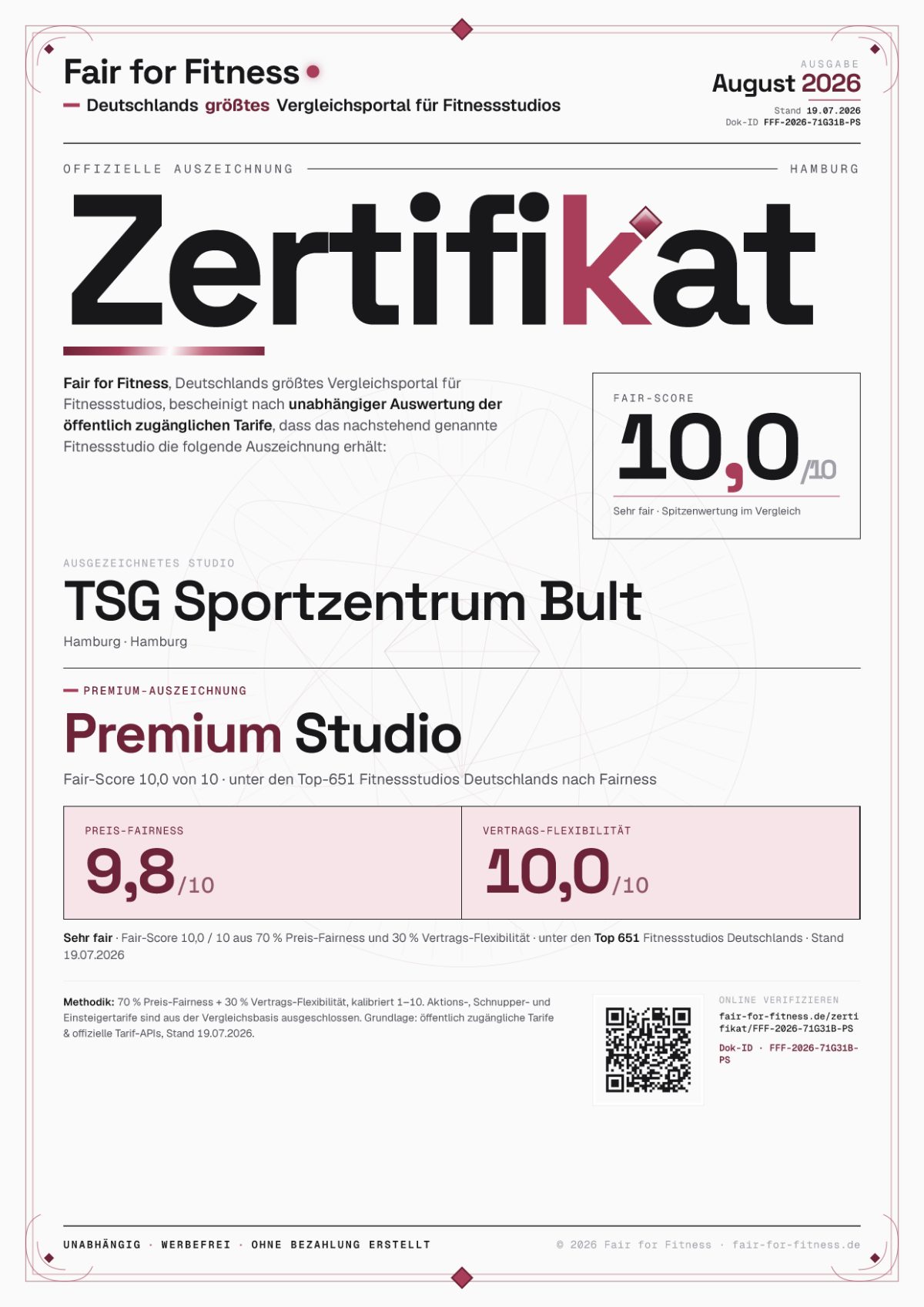 Zertifikat „Premium Studio"