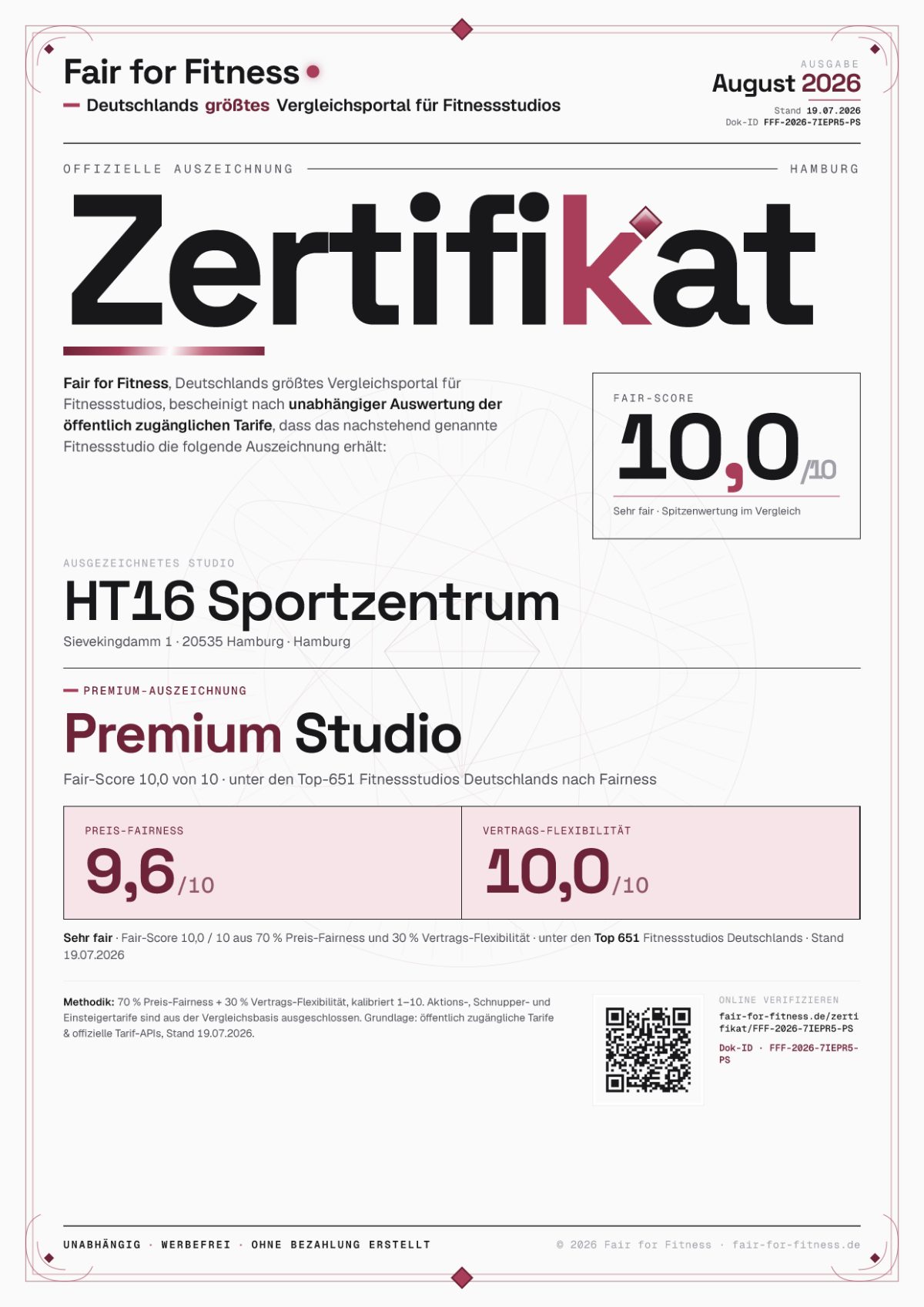 Zertifikat „Premium Studio"
