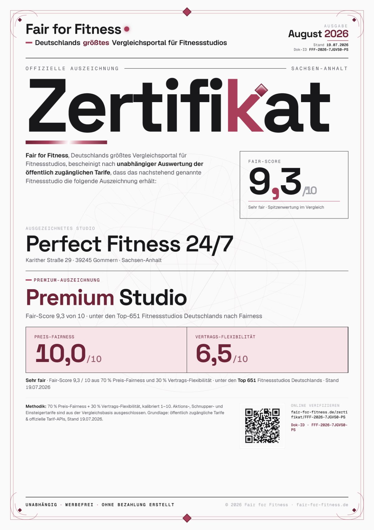 Zertifikat „Premium Studio"