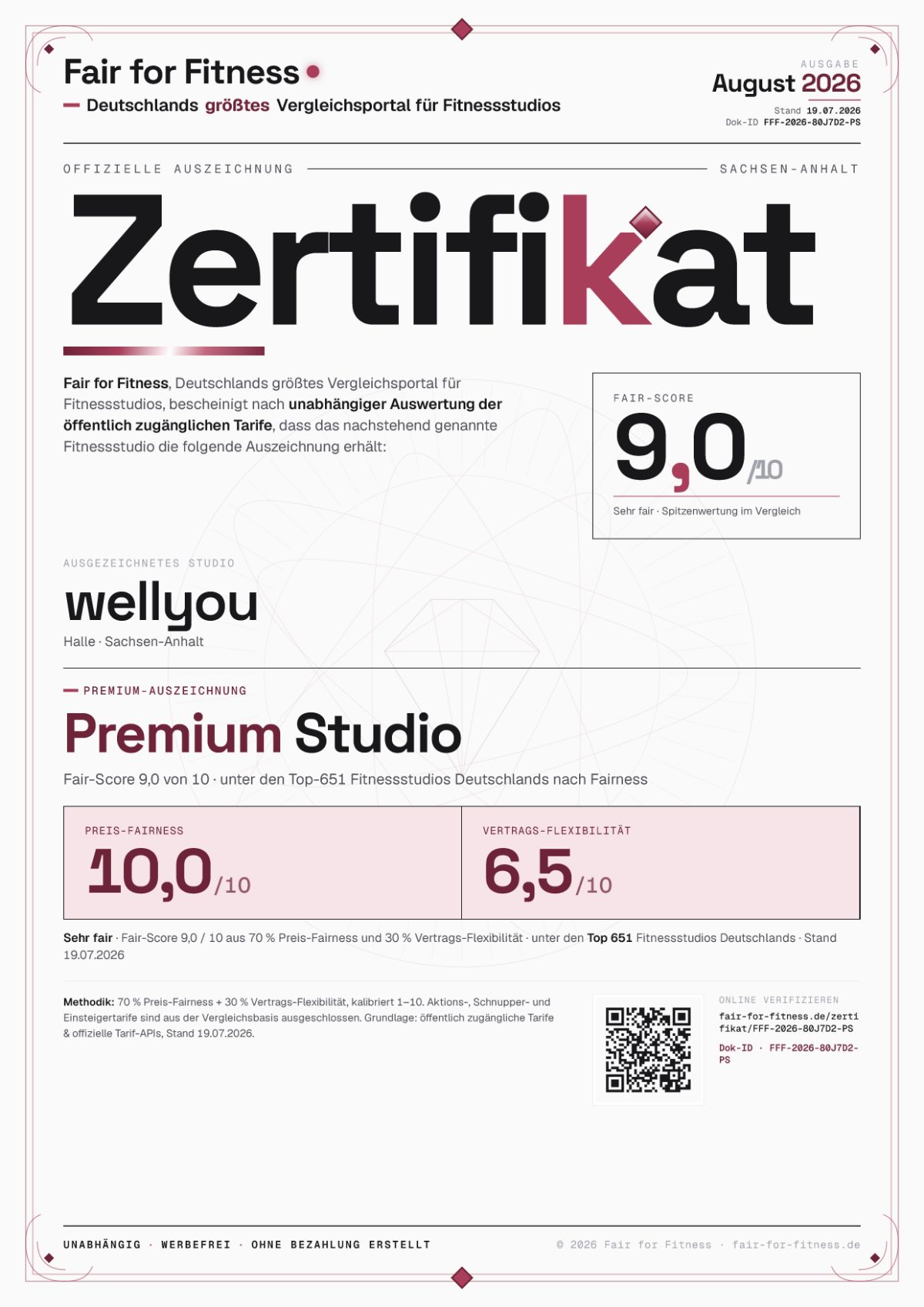 Zertifikat „Premium Studio"