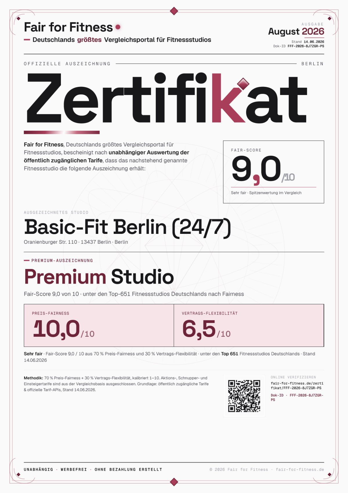 Zertifikat „Premium Studio"