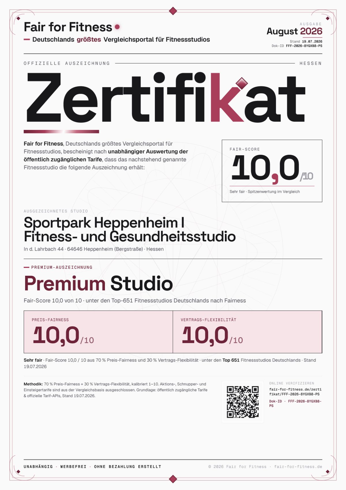 Zertifikat „Premium Studio"