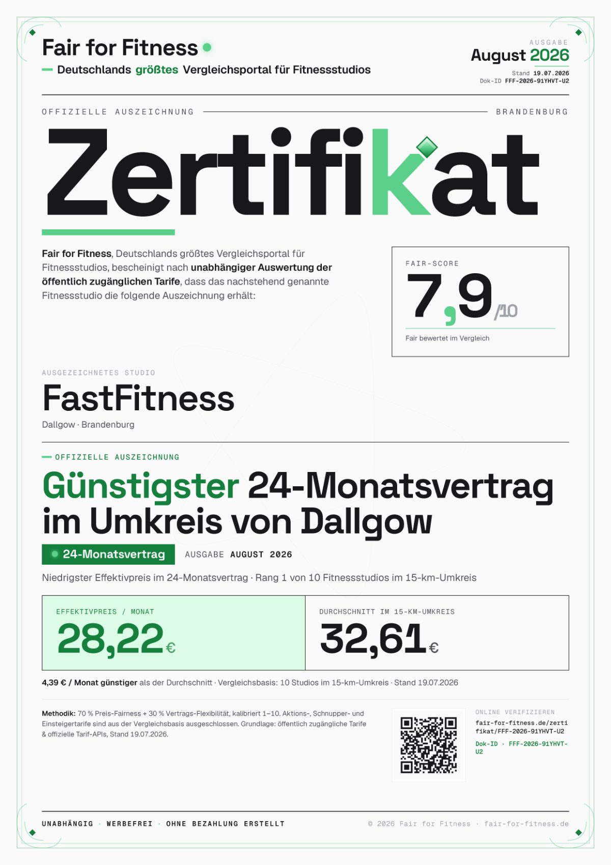 Zertifikat „Günstigster 24-Monatsvertrag im Umkreis von Dallgow"