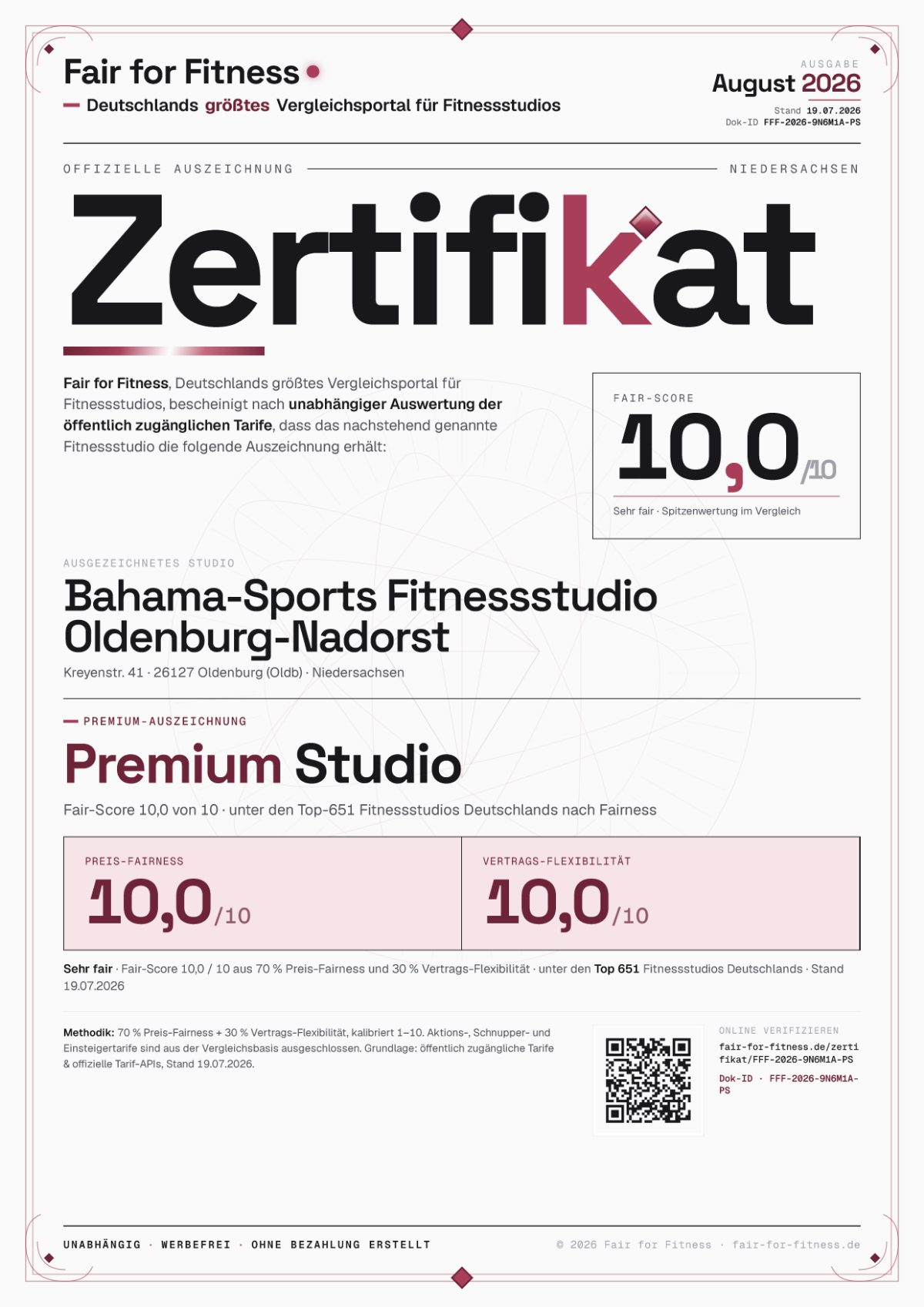 Zertifikat „Premium Studio"