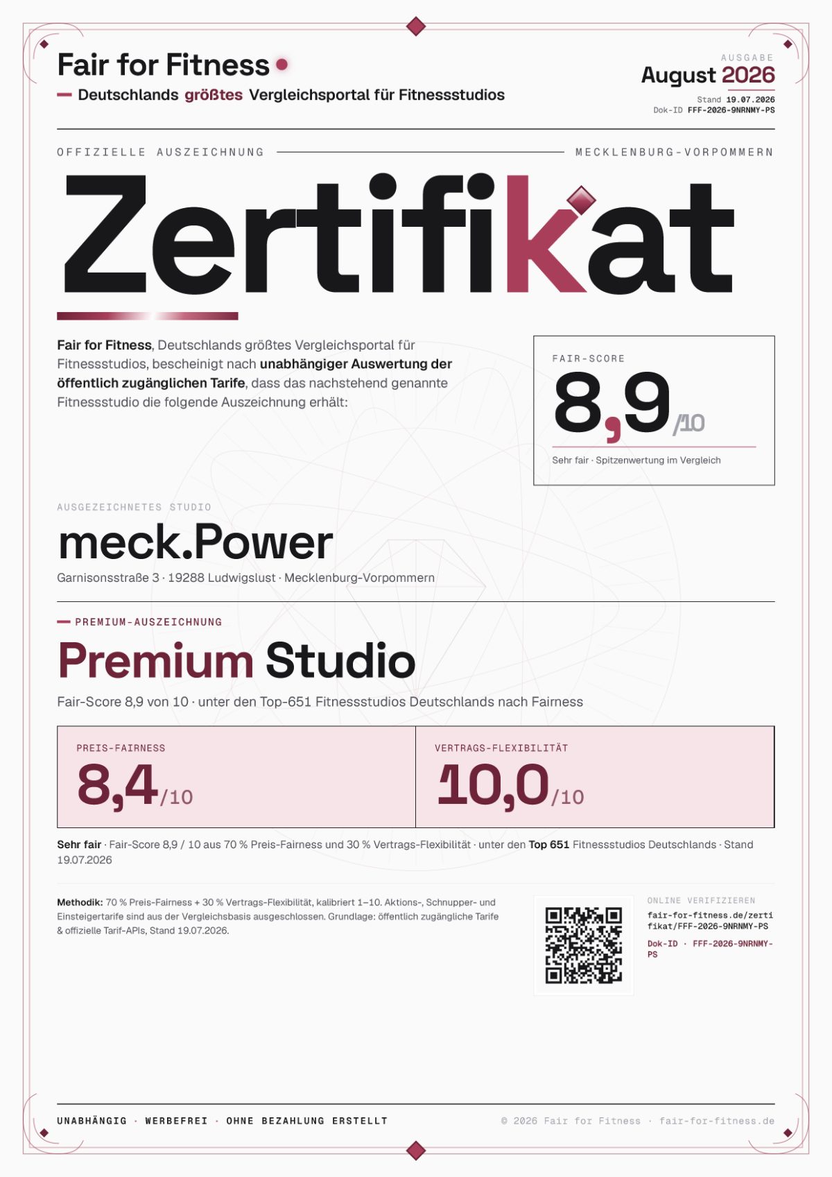 Zertifikat „Premium Studio"