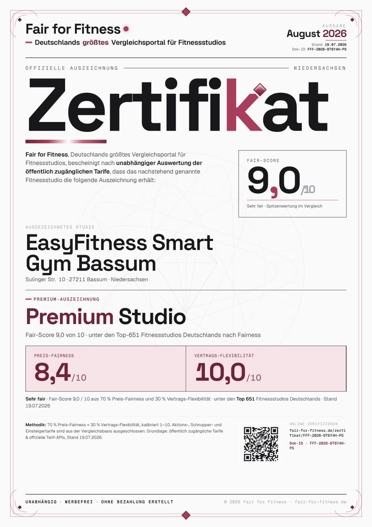 Zertifikat „Premium Studio"