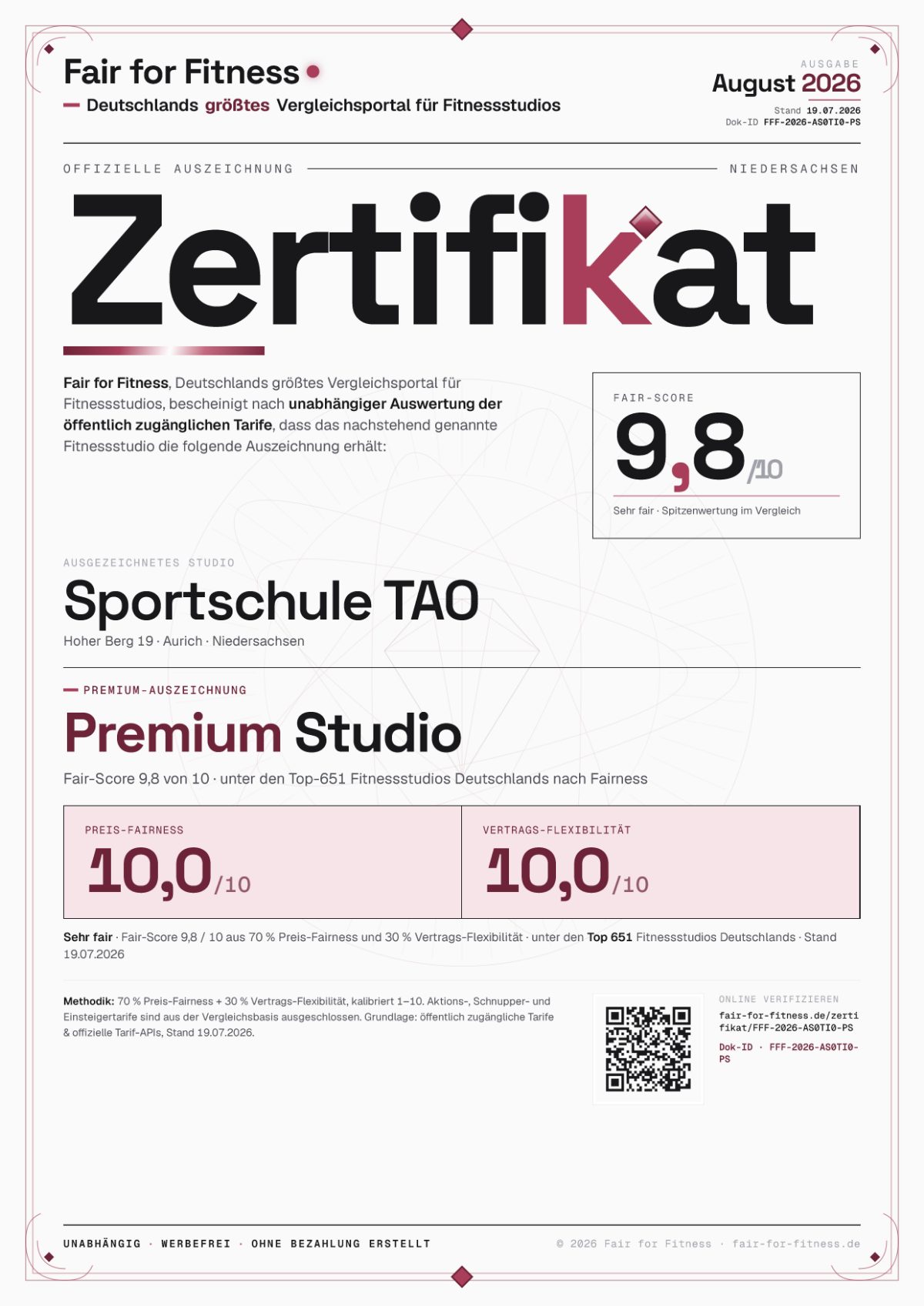 Zertifikat „Premium Studio"