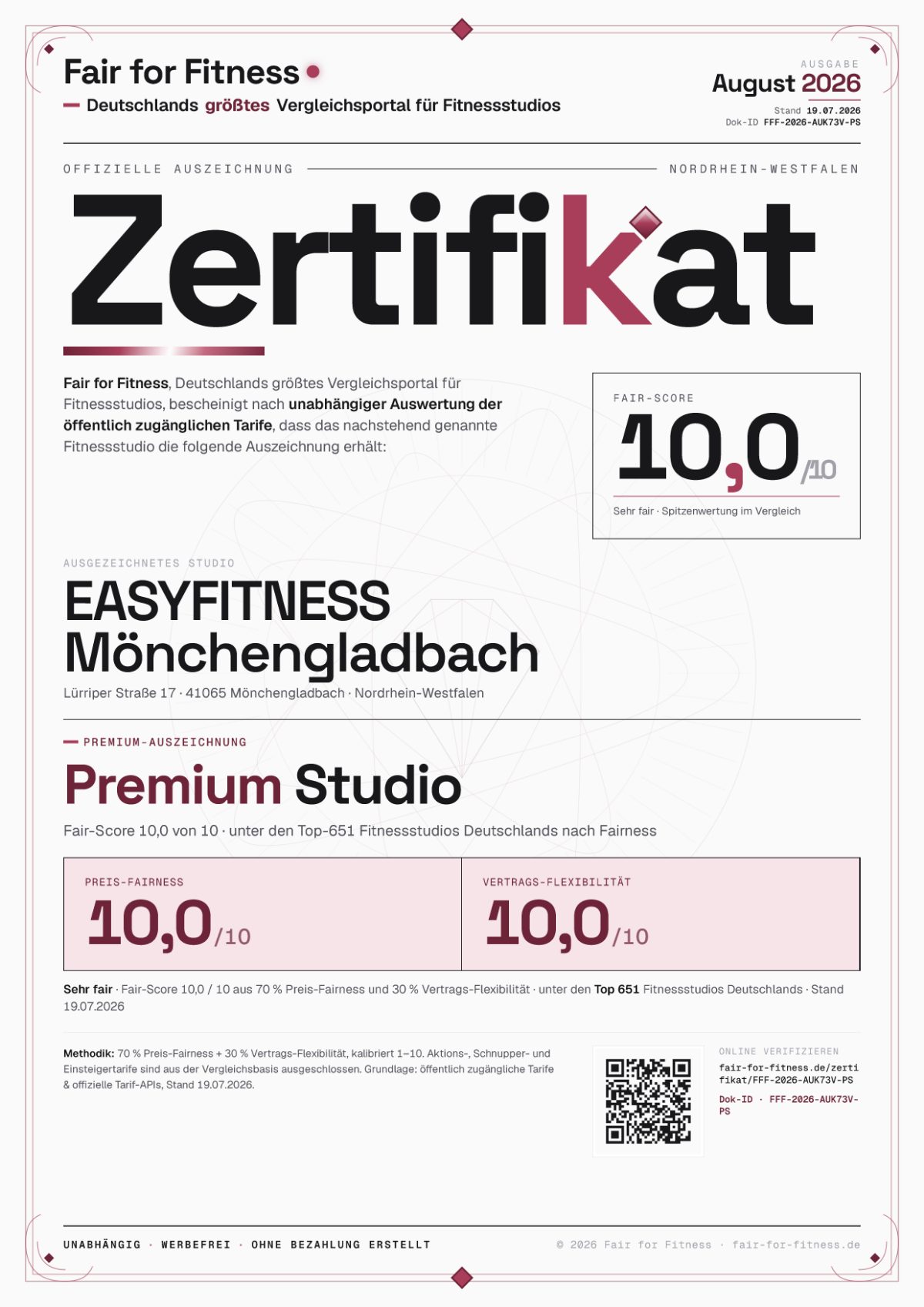 Zertifikat „Premium Studio"