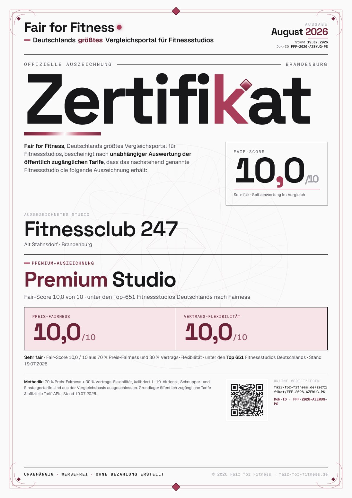 Zertifikat „Premium Studio"