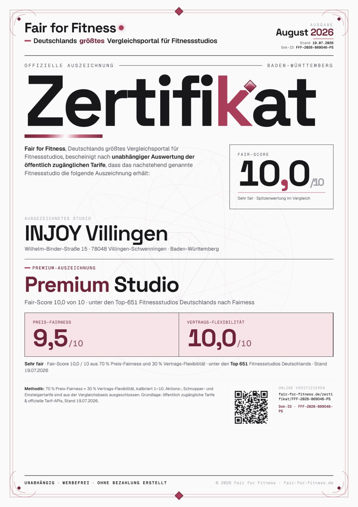 Zertifikat „Premium Studio"