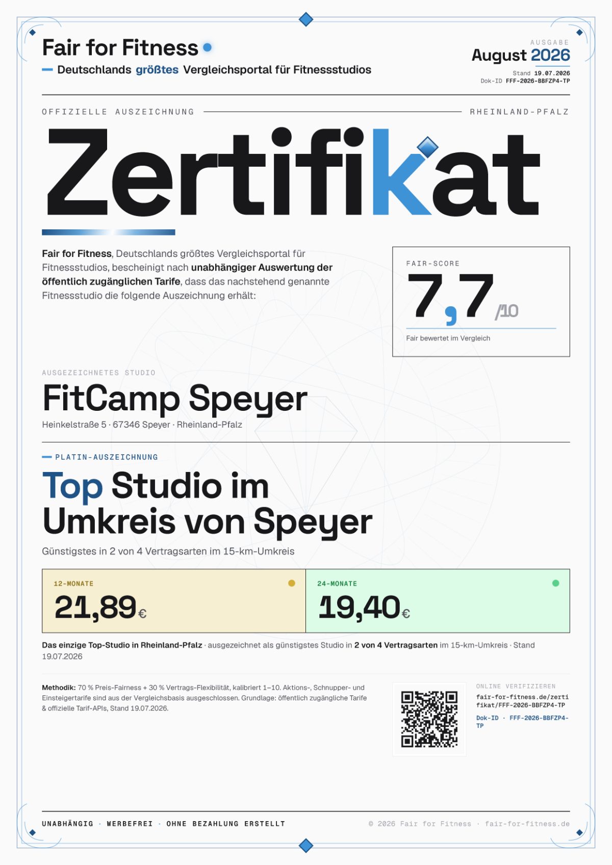 Zertifikat „Top Studio im Umkreis von Speyer"