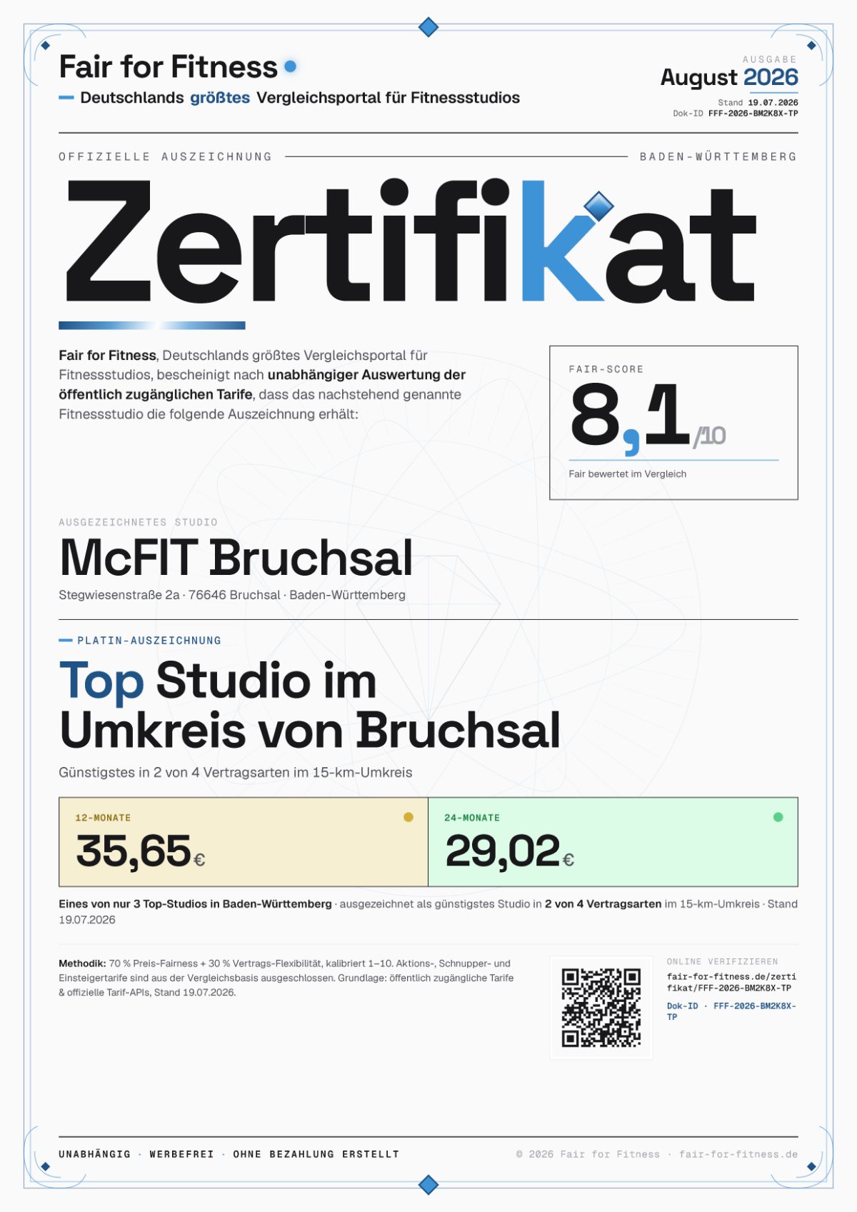 Zertifikat „Top Studio im Umkreis von Bruchsal"