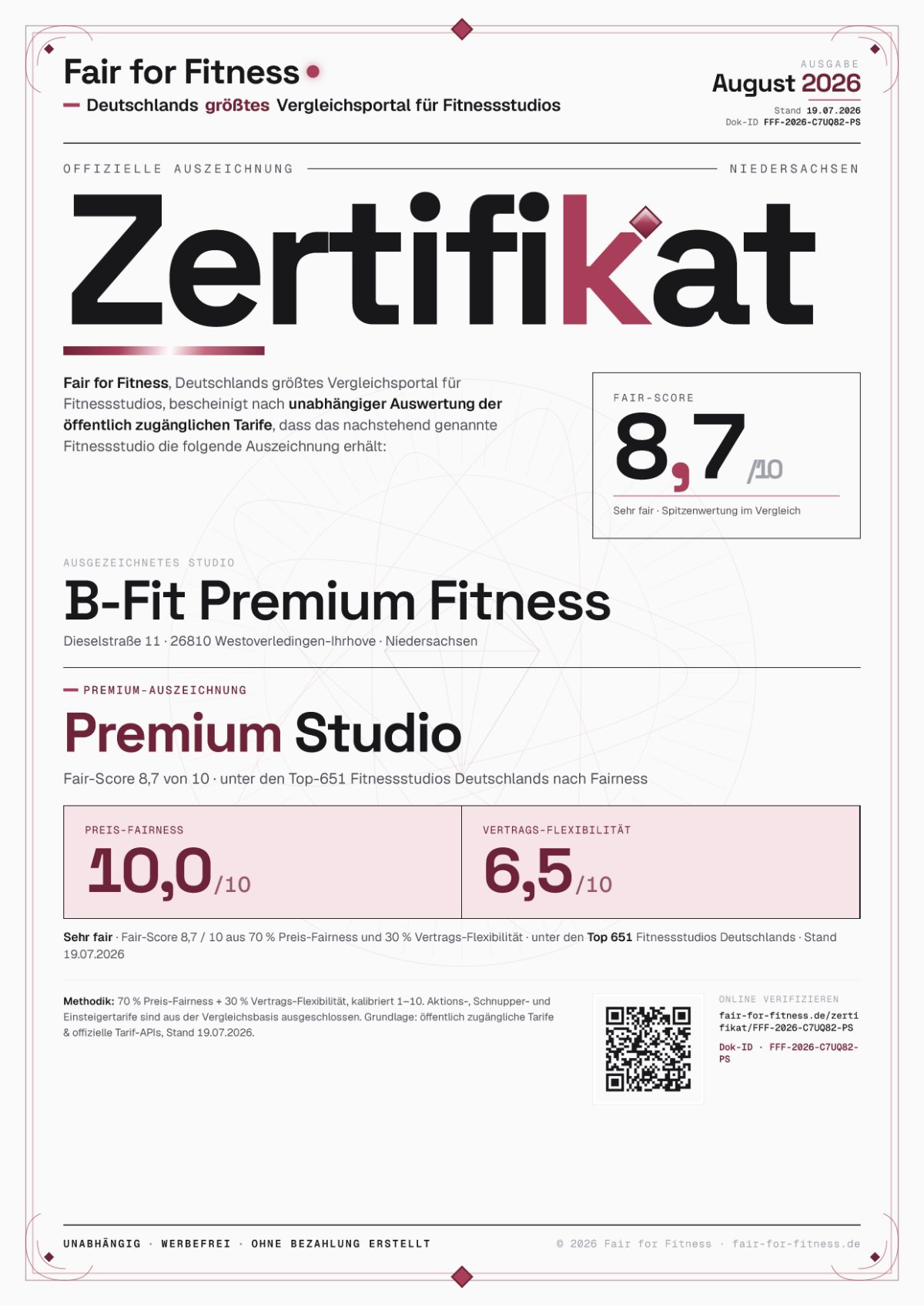 Zertifikat „Premium Studio"
