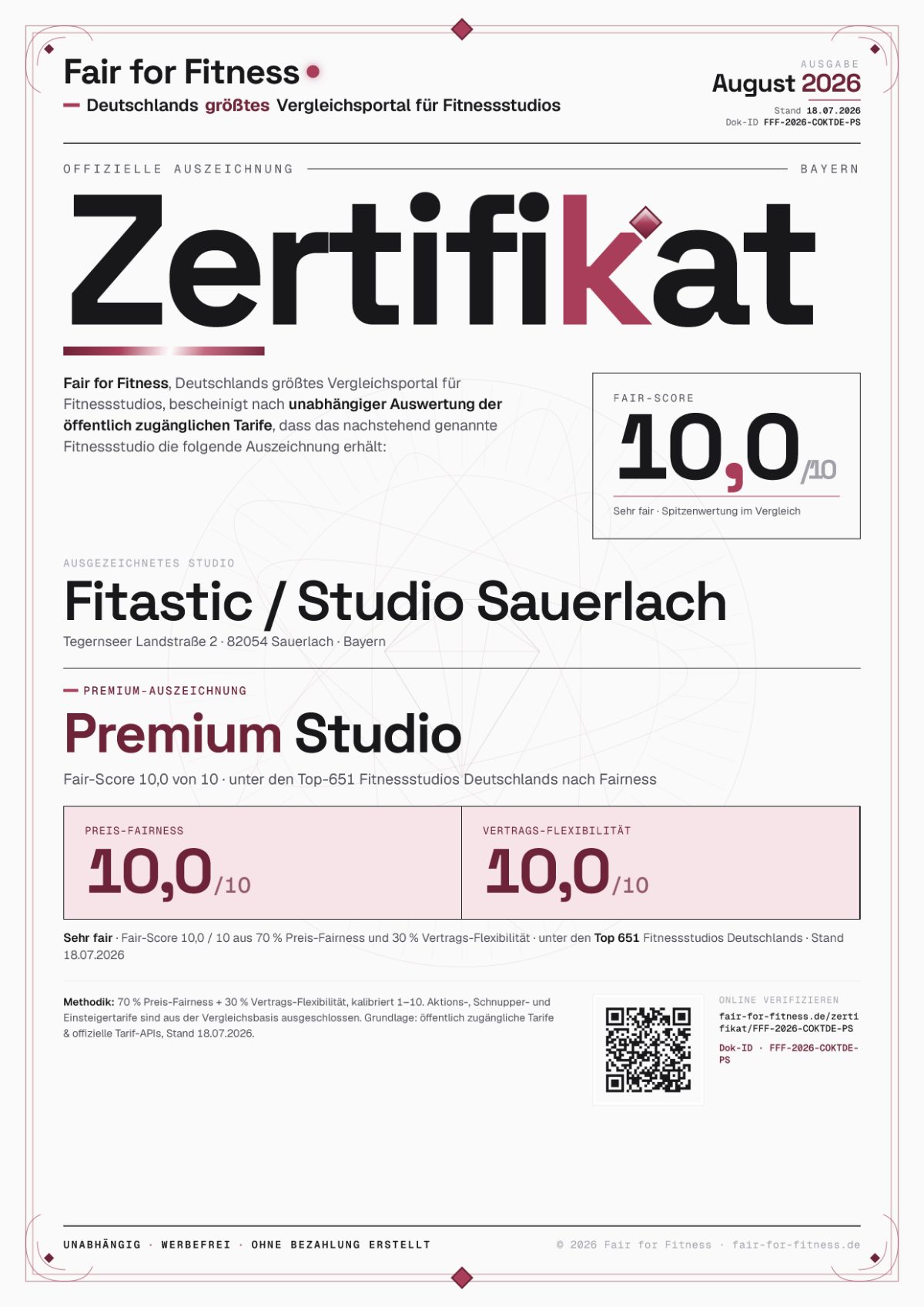Zertifikat „Premium Studio"