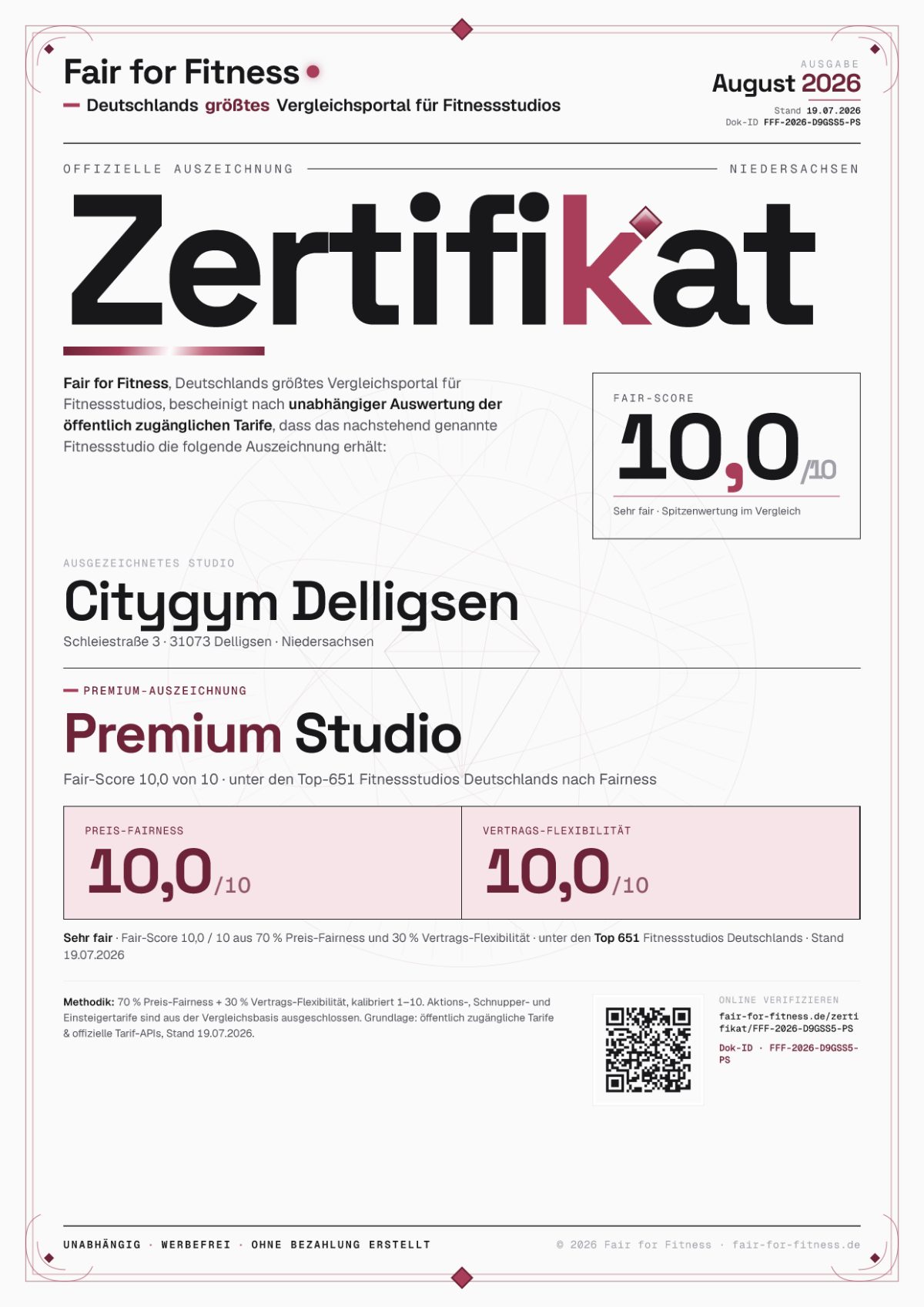 Zertifikat „Premium Studio"