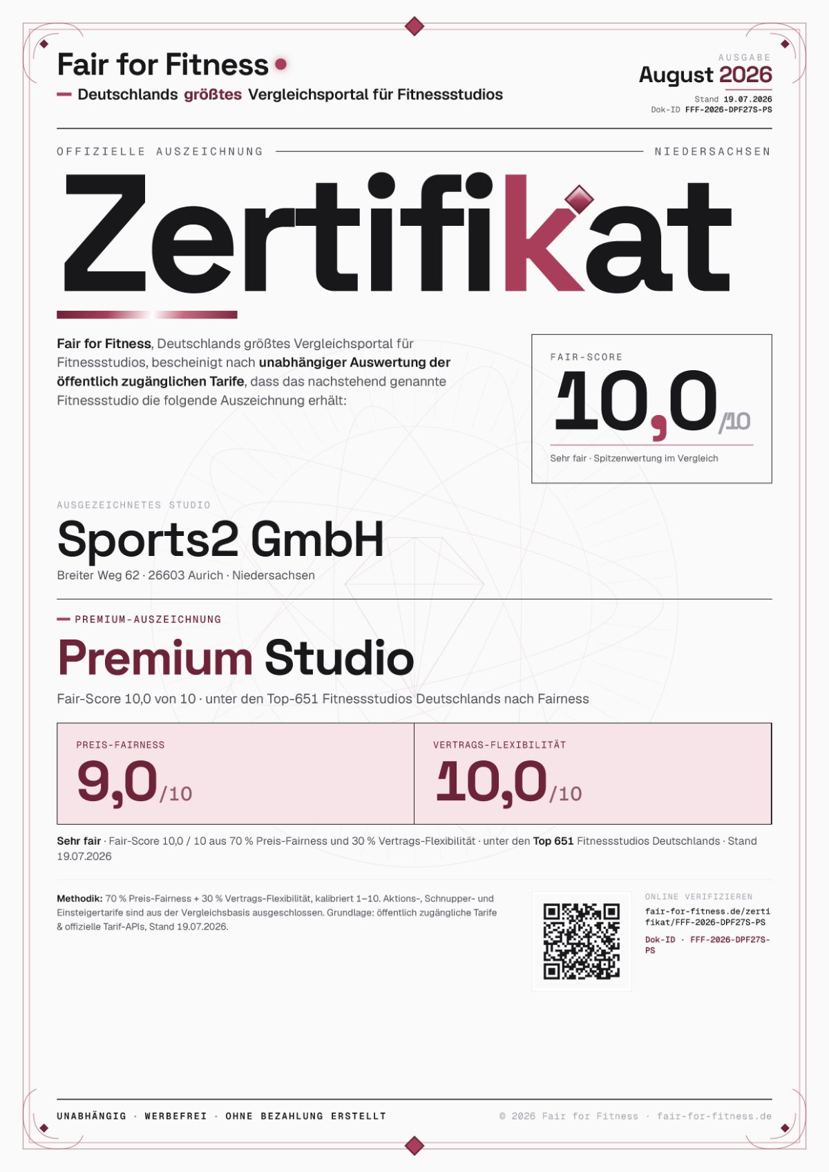 Zertifikat „Premium Studio"