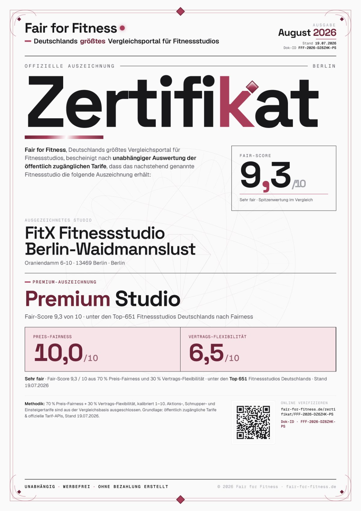 Zertifikat „Premium Studio"