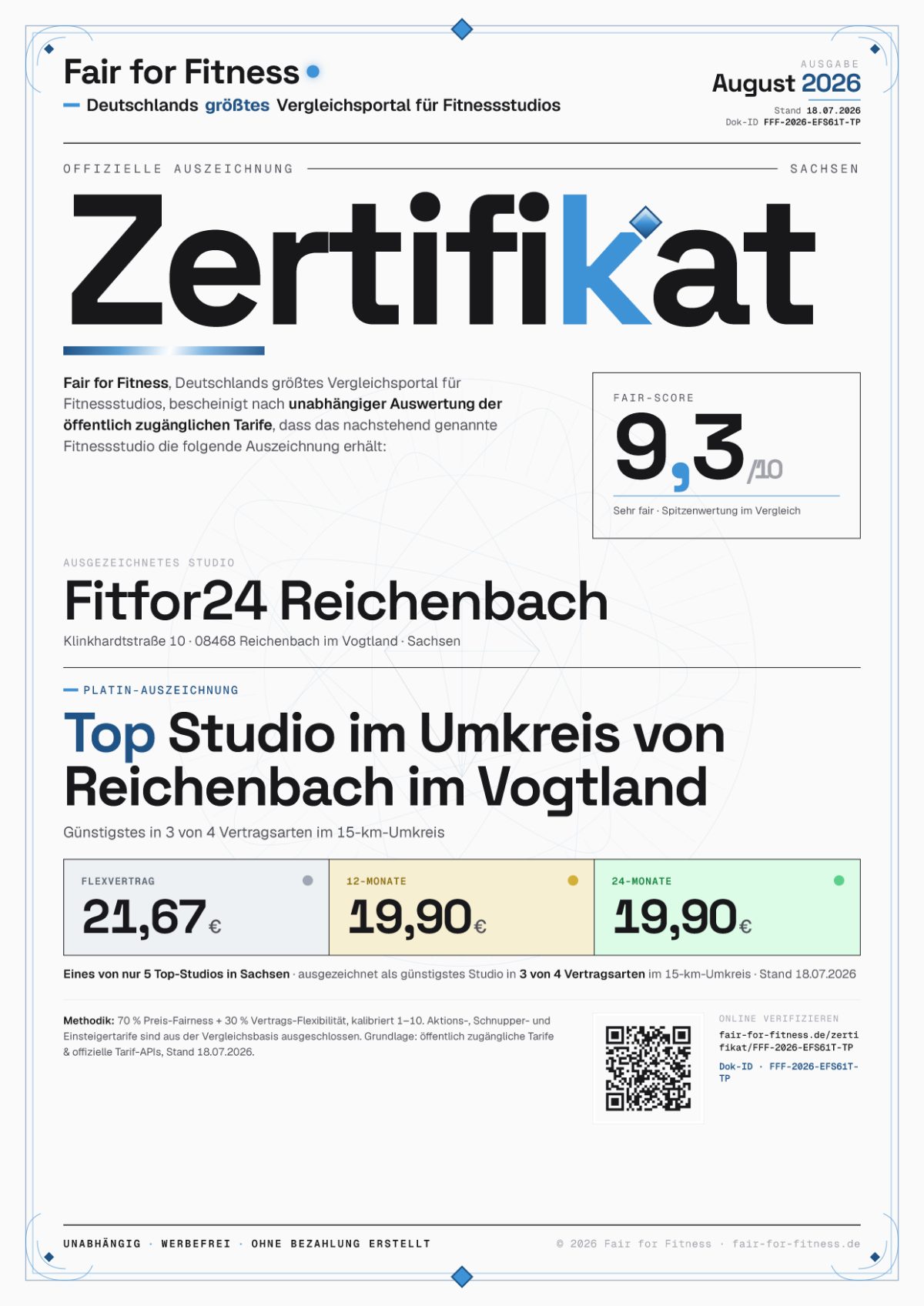 Zertifikat „Top Studio im Umkreis von Reichenbach im Vogtland"