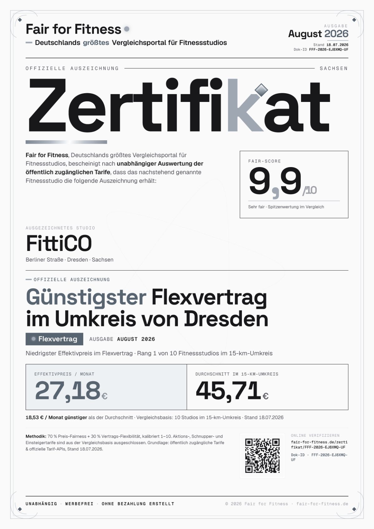 Zertifikat „Günstigster Flexvertrag im Umkreis von Dresden"