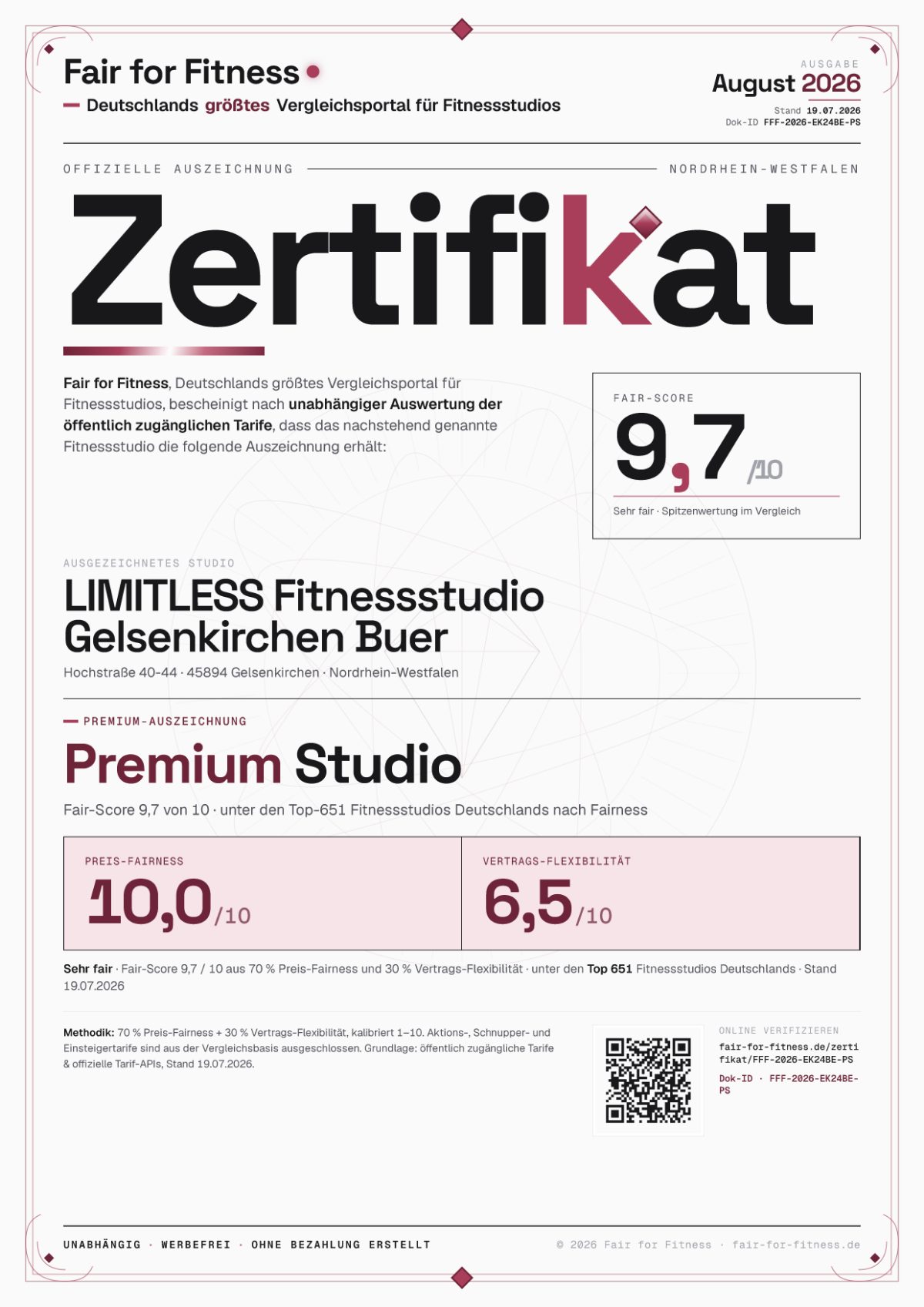 Zertifikat „Premium Studio"