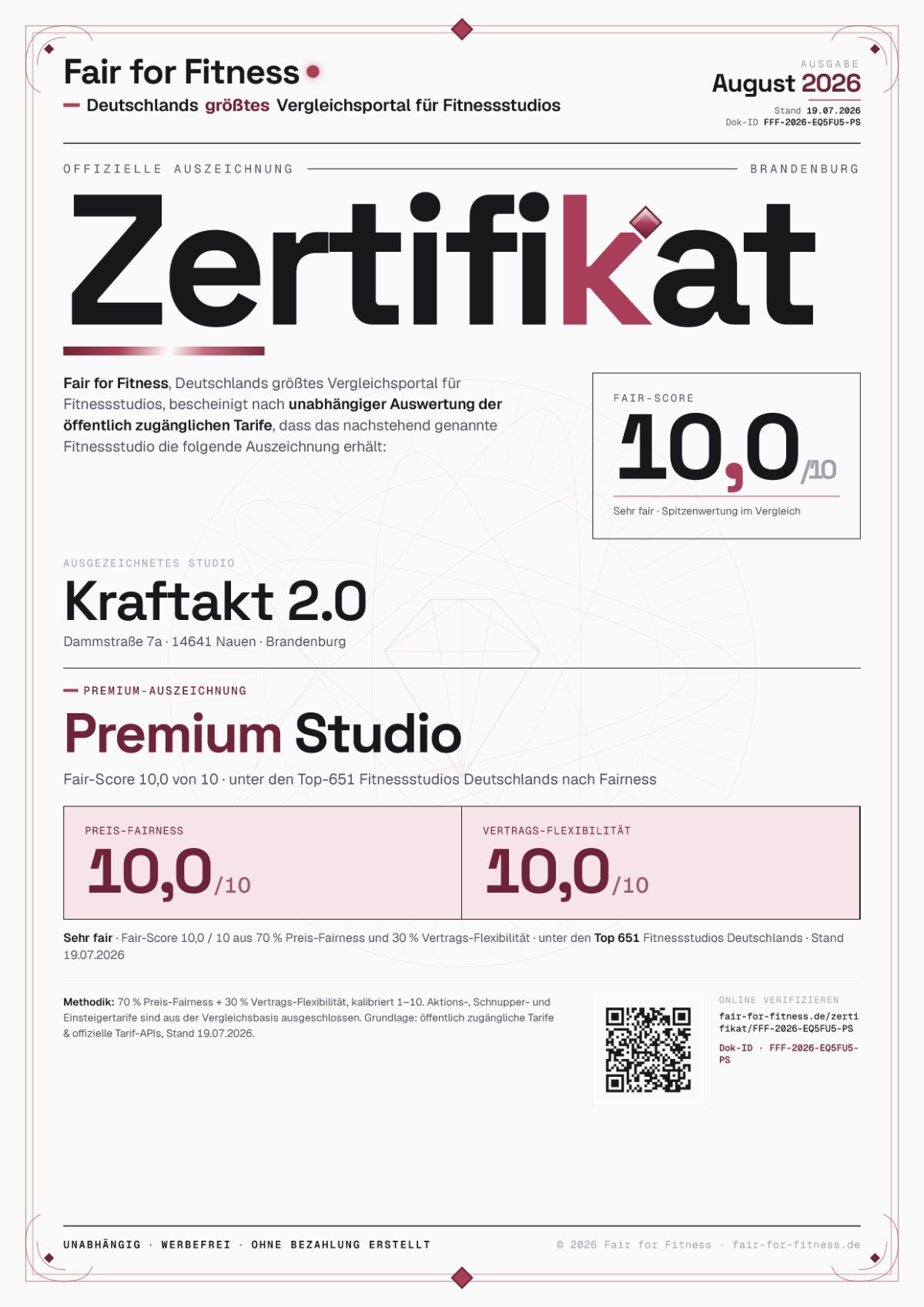 Zertifikat „Premium Studio"