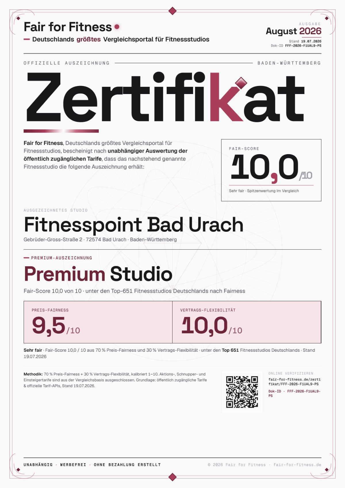 Zertifikat „Premium Studio"