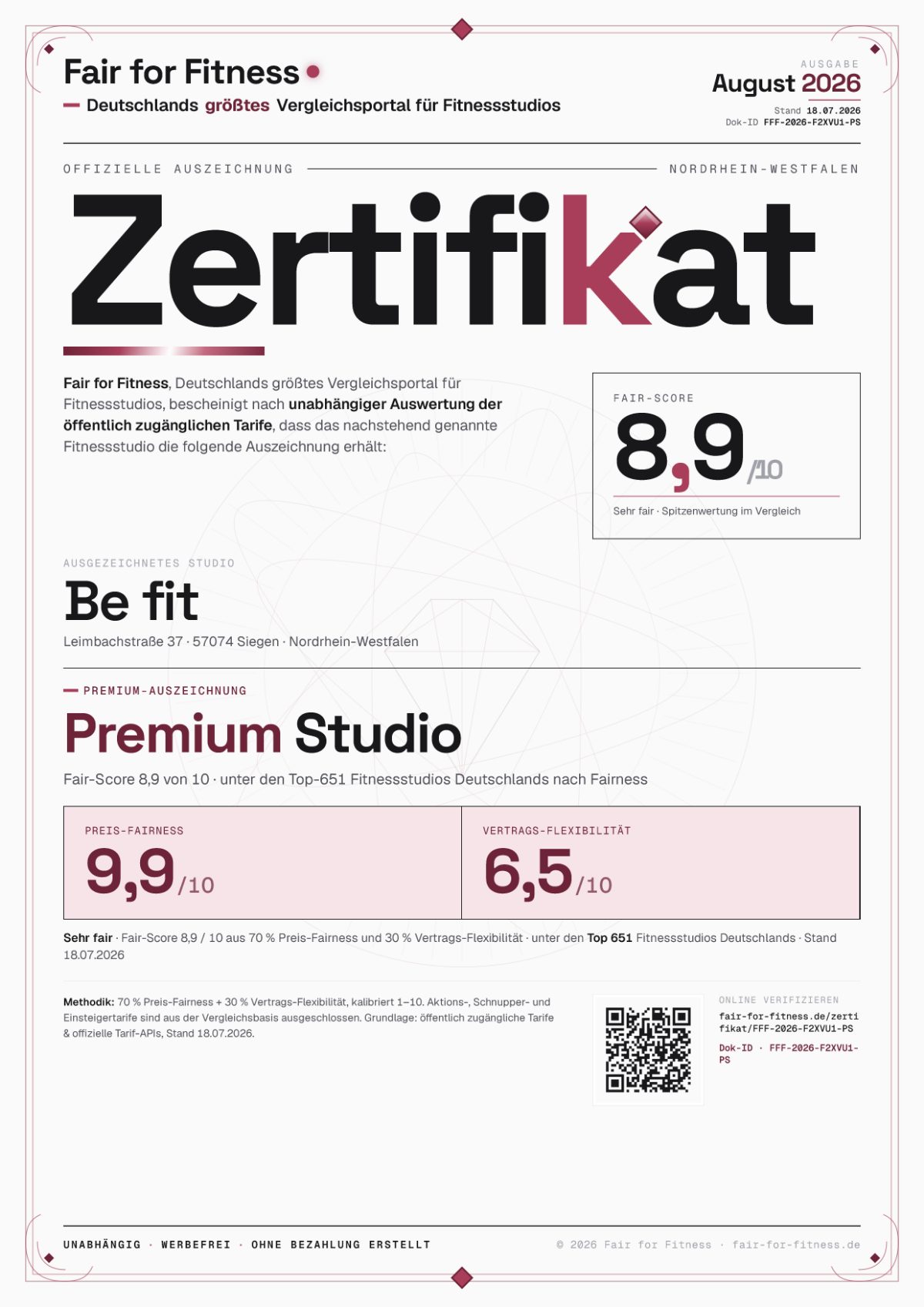 Zertifikat „Premium Studio"
