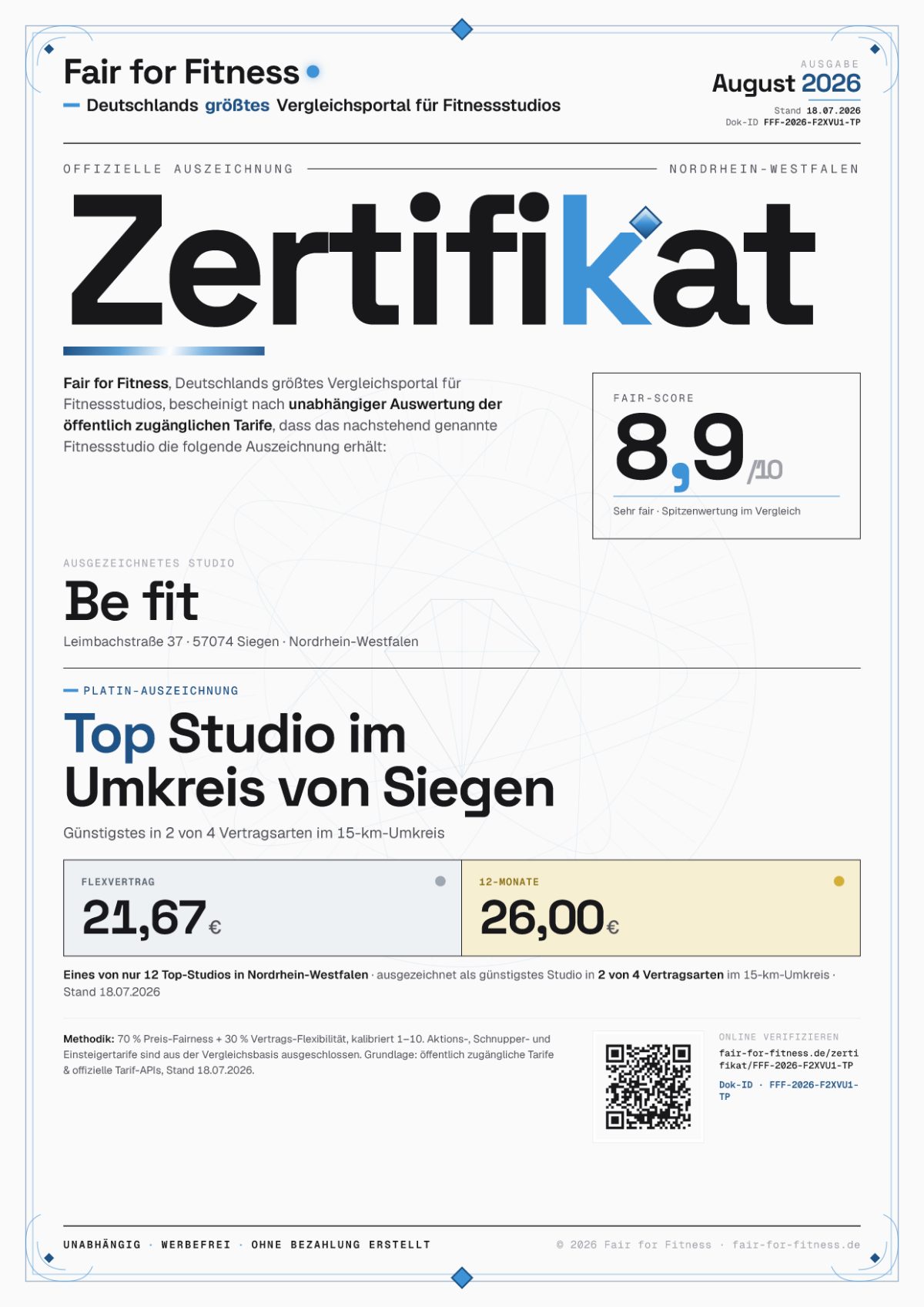 Zertifikat „Top Studio im Umkreis von Siegen"